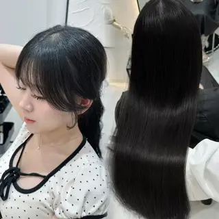 ロング カラー 赤み消し/オリーブ カーキ/福田れんのヘアスタイル