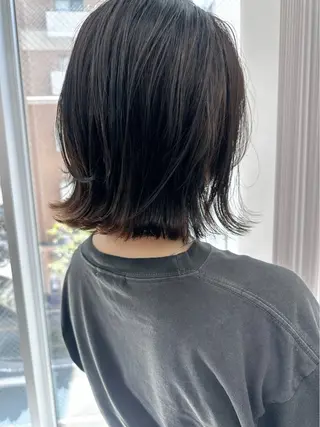 ミディアム カラー パーマ ヘアアレンジ メンズ キッズ レイヤーカット／顔周 りカット/縮毛矯正のヘアスタイル