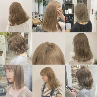 ミディアム カラー ネイル ハイトーンボブ 前田 表参道　グレージュのヘアスタイル