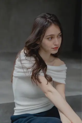 ロング 敏感肌カラー/斉藤 /かきあげバングのヘアスタイル