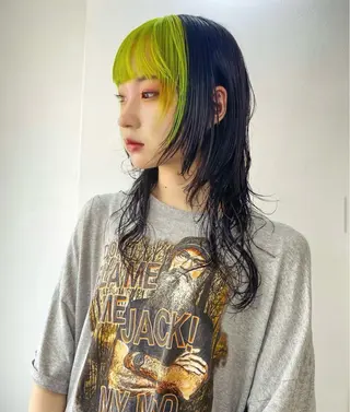 セミロング カラー 毛流れセンターパート Sakiのヘアスタイル