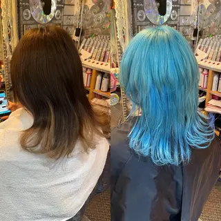 ミディアム カラー ヘアアレンジ 🌈派手髪エクステ ブレイズ🌈ひろとのヘアスタイル