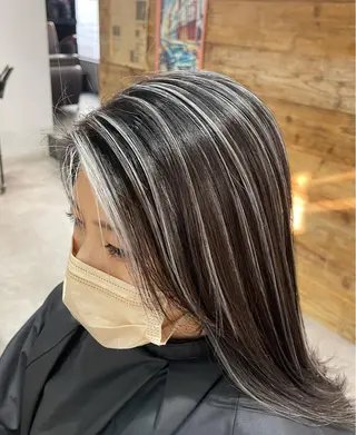 ミディアム カラー 白髪ぼかしハイライト バレイヤージュヤマトのヘアスタイル