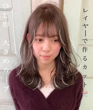 セミロング カラー パーマ ◆感動口コミ/最小顔 理論カット◆森口 峻のヘアスタイル