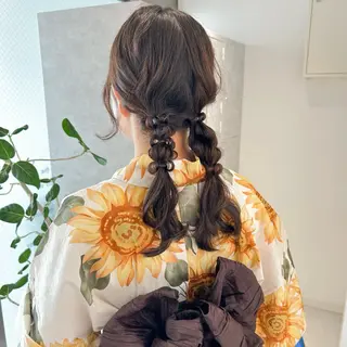 セミロング ヘアアレンジ ダブルカラー,透け カラーHINARIのヘアスタイル