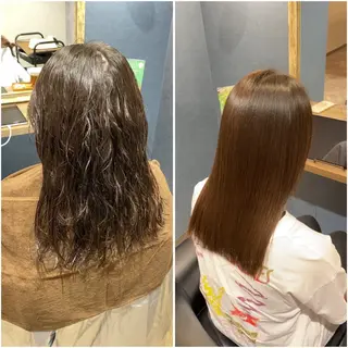 セミロング 阪急箕面駅 艶カラー/縮毛矯正のヘアスタイル