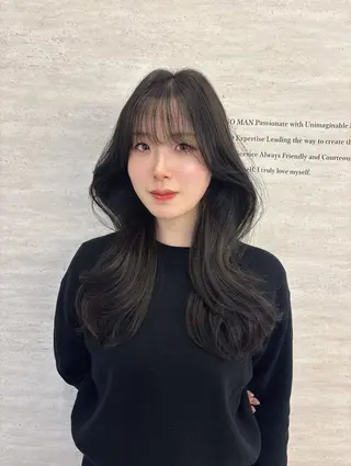 セミロング カラー ヘアアレンジ JUNO韓国ヘア MIAN.⋆𝜗𝜚のヘアスタイル