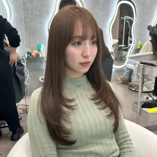 セミロング カラー ヘアアレンジ ブリーチなしW🎀 髪質改善／はのんのヘアスタイル