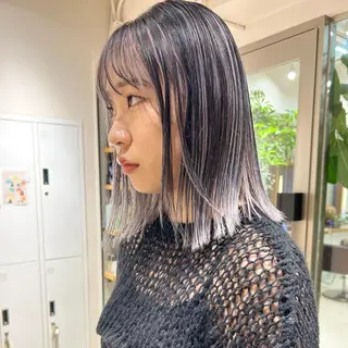 ミディアム カラー ハイトーン/ブリーチ 似合せカット/パーマのヘアスタイル