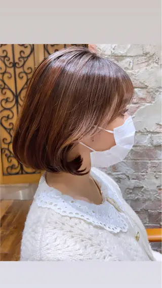 ミディアム カラー パーマ ヘアアレンジ 骨格別小顔カット/ 顔周りカット/金井のヘアスタイル