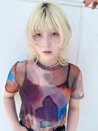 ミディアム カラー ウルフカット ハッシュカット/七海のヘアスタイル