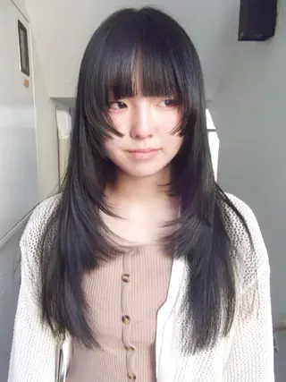 ロング カラー レイヤーカット🍏 オリーブ/ののかのヘアスタイル