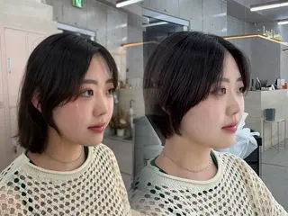 ショート 髪質改善|透明 感カラー🩵レイヤーのヘアスタイル