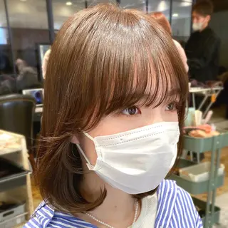 ミディアム カラー 顔まわりカット🌟 くびれヘア/寺門遥輝のヘアスタイル