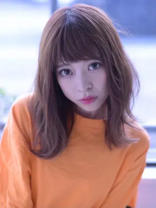 セミロング カラー パーマ ヘアアレンジ 【公式】amble luxe池袋東口🩷のヘアスタイル