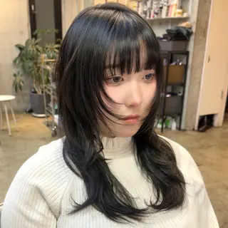 ロング ウルフ/レイヤー/ ブリーチカラーのヘアスタイル