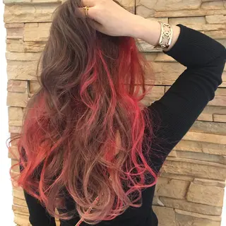 ロング カラー ヘアアレンジ きむえり/髪質改善 /うねり広がり改善のヘアスタイル