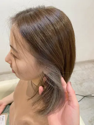 ミディアム カラー 酸性ストレート/ブリ ーチなしWカラー河本のヘアスタイル