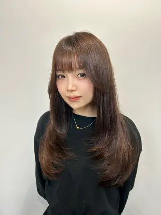 セミロング カラー 心斎橋l大人韓国ヘア レイヤー×艶カラーのヘアスタイル
