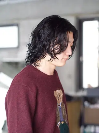 パーマ ウルフ/レイヤー/ ブリーチカラーのヘアスタイル