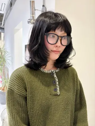 ミディアム カラー レイヤーカット🍏 オリーブ/ののかのヘアスタイル