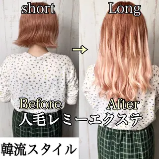 ロング カラー パーマ ヘアアレンジ チビ編み込みエクステ シールエクステのヘアスタイル