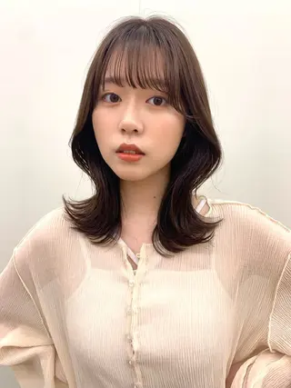 ミディアム カラー ✨コテ巻き風パーマ ✨川合佑哉のヘアスタイル