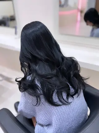 ロング 縮毛矯正× ブルーブラック/池袋のヘアスタイル