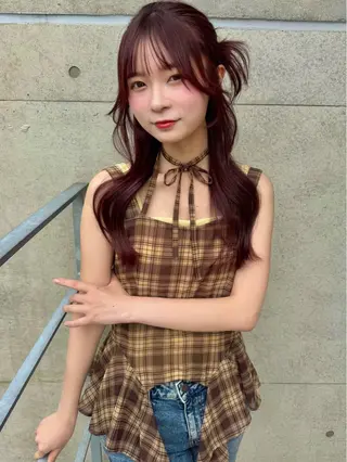 ロング カラー ヘアアレンジ 🫧umu.🫧韓国 /レイヤー/ハッシュのヘアスタイル