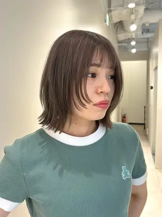 ショート カラー パーマ ヘアアレンジ メンズ 切りっぱなしヘアボブ ミディアムヘアRYOのヘアスタイル