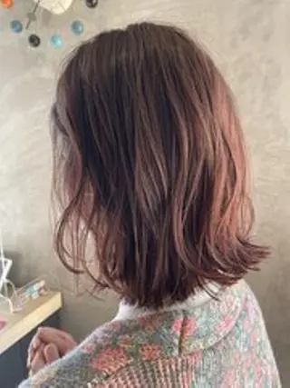 パーマ ミディアム ブリーチなし透明感 カラー✨山仲絢圭のヘアスタイル