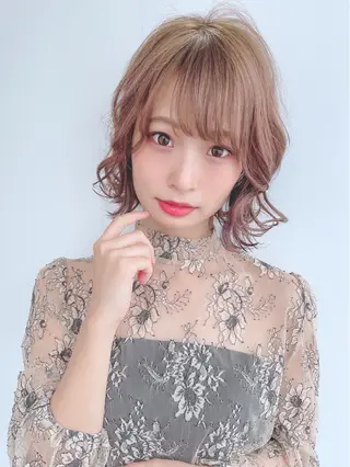 ミディアム カラー パーマ ヘアアレンジ 美髪矯正 Rioのヘアスタイル