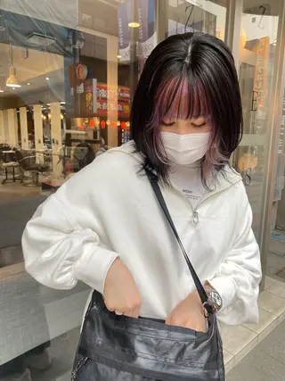 ミディアム カラー パーマ ヘアアレンジ メンズ キッズ ネイル mana 暖色カラーカットのヘアスタイル