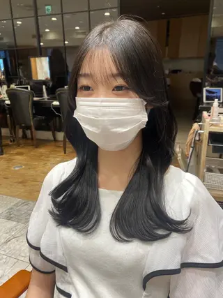 セミロング カラー 顔周り/くびれヘア 韓国ヘア💕風間るなのヘアスタイル