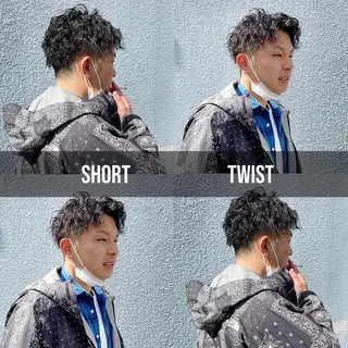 ショート パーマ ヘアアレンジ メンズ 韓国🇰🇷レイヤー カットオリーブカラーのヘアスタイル