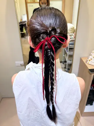 ロング ヘアアレンジ ボウ🪞ヘアセット /メイク/マツパのマツエク・マツパデザイン