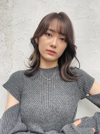 セミロング カラー 顔周りカット 【オノザワリョウ】のヘアスタイル