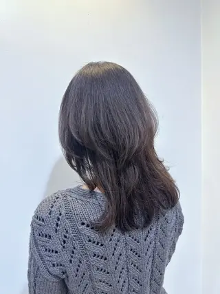 セミロング レイヤー 艶々カラーのヘアスタイル