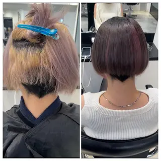 ショート け んブリーチ縮毛矯正のヘアスタイル