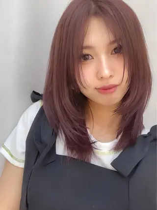ミディアム カラー パーマ ヘアアレンジ 小野寺瑞希 /最小顔カットのヘアスタイル