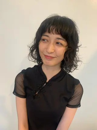 ミディアム パーマ 末次 史奈のヘアスタイル