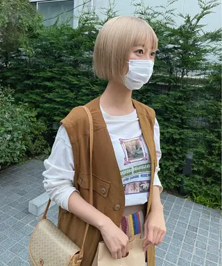 ショート カラー パーマ ヘアアレンジ メンズ キッズ ネイル マツエク・マツパ アイブロウ パーマ/透明感カラー /ボブ/吉田一生のヘアスタイル