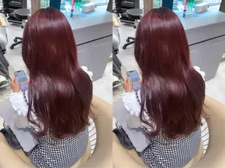 カラー ゆらんちょ/ブリーチ 無w/縮毛矯正/暖色のヘアスタイル