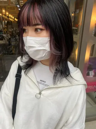 ミディアム カラー パーマ ヘアアレンジ メンズ キッズ ネイル mana 暖色カラーカットのヘアスタイル