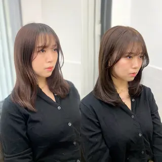 ミディアム カラー パーマ ヘアアレンジ メンズ キッズ レイヤーカット 🌿透け感カラーのヘアスタイル