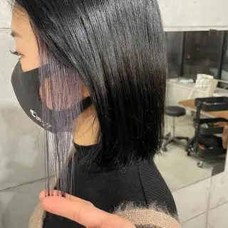 ミディアム カラー パーマ ヘアアレンジ メンズ キッズ ネイル マツエク・マツパ 切りっぱなしヘアボブ ミディアムヘアRYOのヘアスタイル