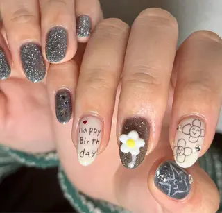 ネイル tsumeya ゆるかわ手描きネイルのネイルデザイン