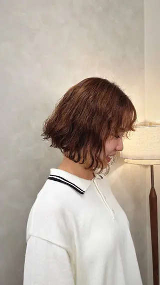 パーマ ボブ/レイヤー/暖色 カラー/モモカ🎀のヘアスタイル