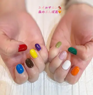 ネイル ショートネイル 森のさんぽ道のネイルデザイン
