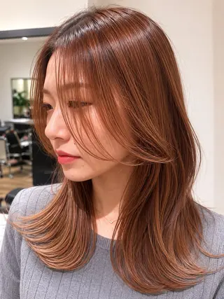 セミロング カラー むっちー/河原町/ 縮毛矯正/韓国ヘアーのヘアスタイル